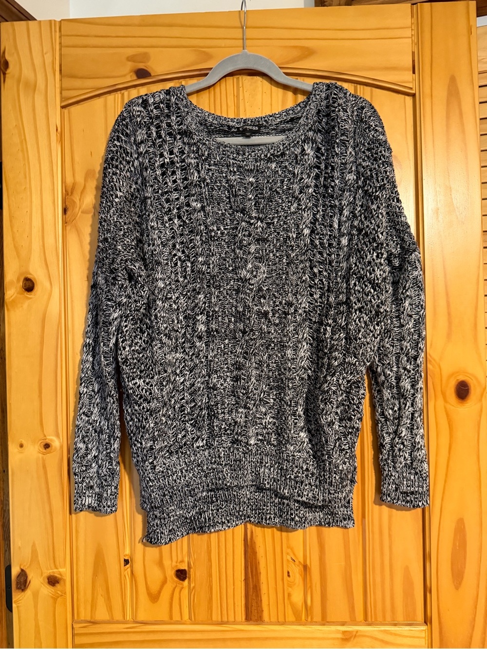 Express Marled Black & White Crewneck Sweater